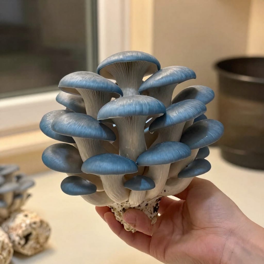 Harvesting blue oyster mushrooms from kit