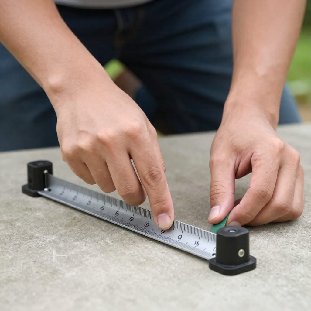 Gardener adjusting lawn mower deck height settings